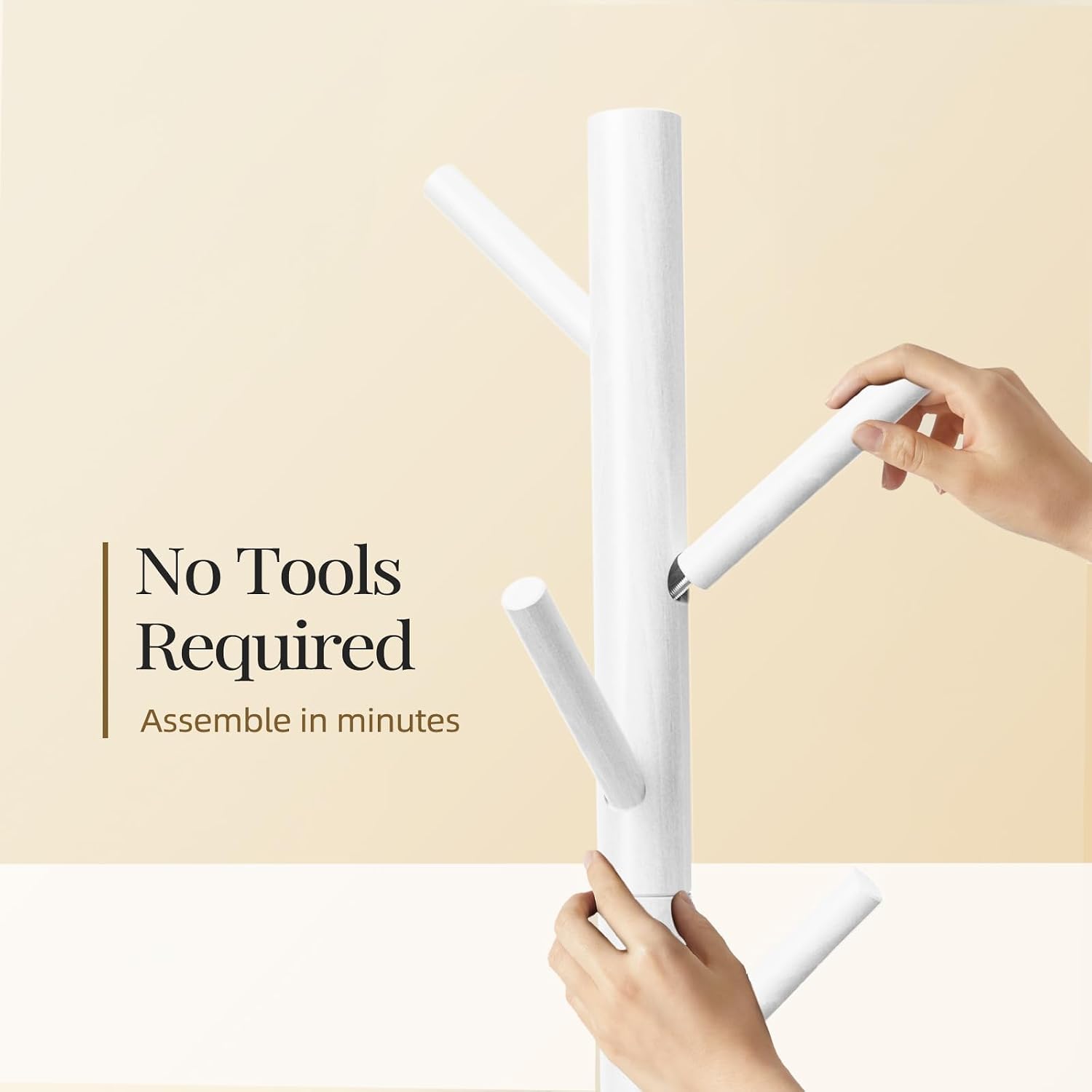 Pipishell Solid Wooden Coat Rack Freestanding with 8 Hooks, White