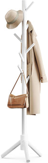 Pipishell Solid Wooden Coat Rack Freestanding with 8 Hooks, White