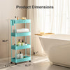 Pipishell Slim Storage Cart with Wheels, 4 Tier Bathroom Storage Organizer Rolling Utility Cart for Bathroom Kitchen Laundry Room Office Narrow Place (Turquoise)