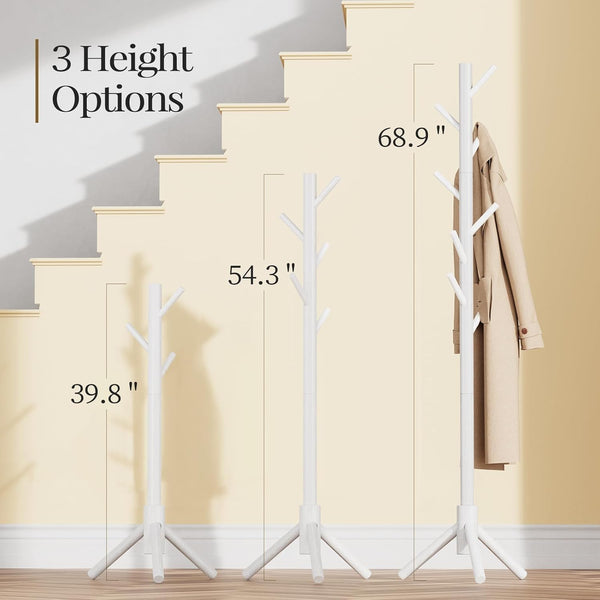 Pipishell Solid Wooden Coat Rack Freestanding with 8 Hooks, White