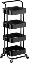 Pipishell 4 Tier Mesh Utility Cart, Rolling Metal Organization Cart with Handle and Lockable Wheels, Multifunctional Storage Shelves for Kitchen Living Room Office White, PIUC12B