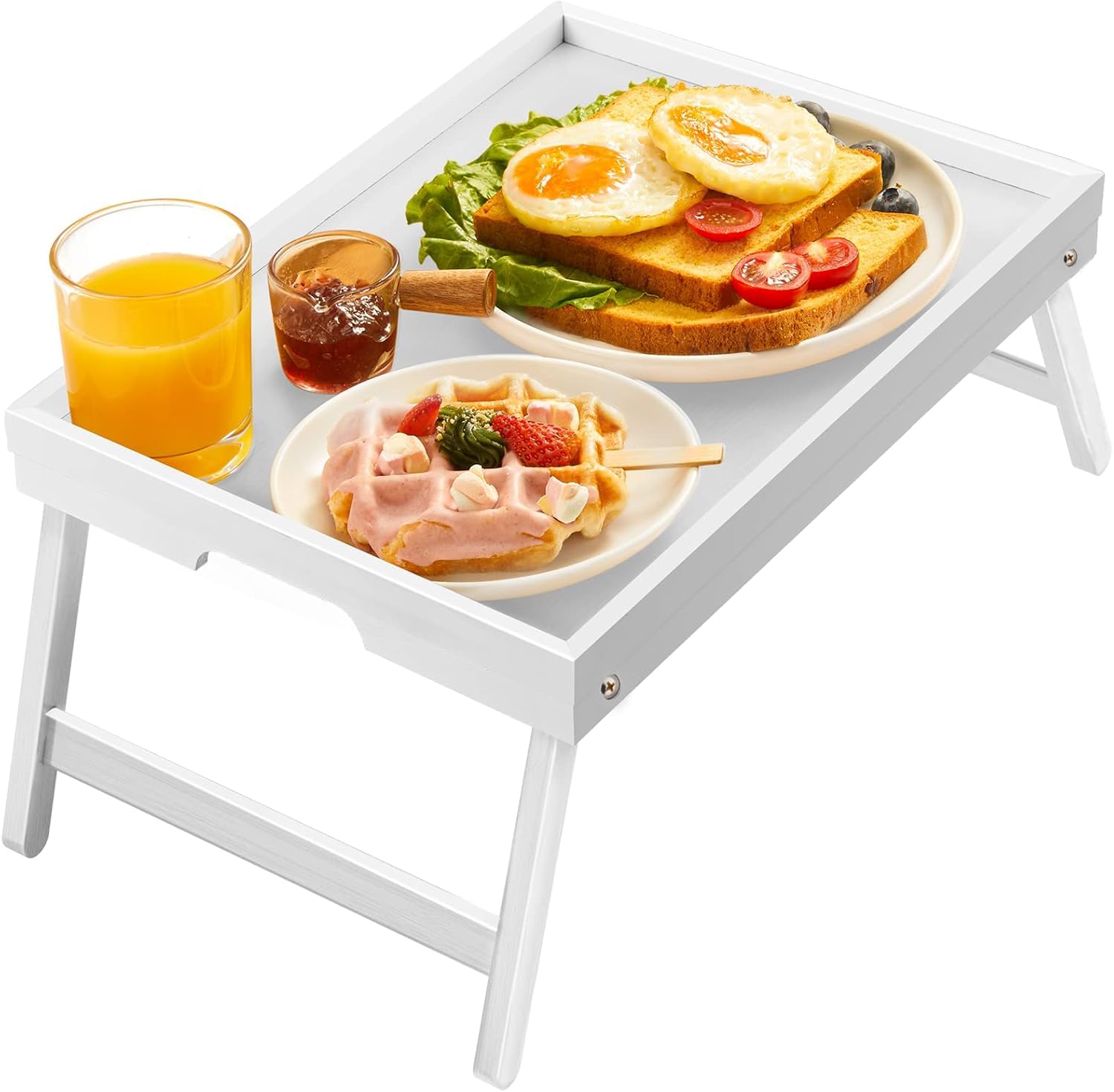 Pipishell Bed Tray Table with Folding Legs, Bamboo, Medium Size, Black