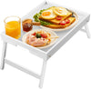 Pipishell Large Bed Tray Table with Folding Legs & Slot, Bamboo, Natural