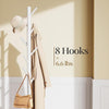 Pipishell Solid Wooden Coat Rack Freestanding with 8 Hooks, White