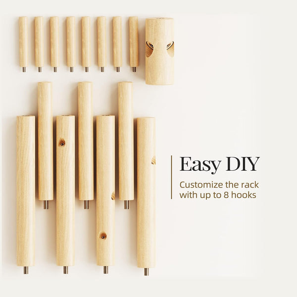 Pipishell Solid Wooden Coat Rack Freestanding, Hall Tree with 8 Hooks, 3 Height Options for Coats, Hats, Handbags, and Scarves, Tool-Free Assembly, Space Saving Design for Entryway, Office, Bedroom