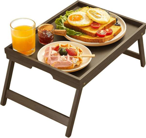 Pipishell Bed Tray Table with Folding Legs, Bamboo, Medium Size, Black