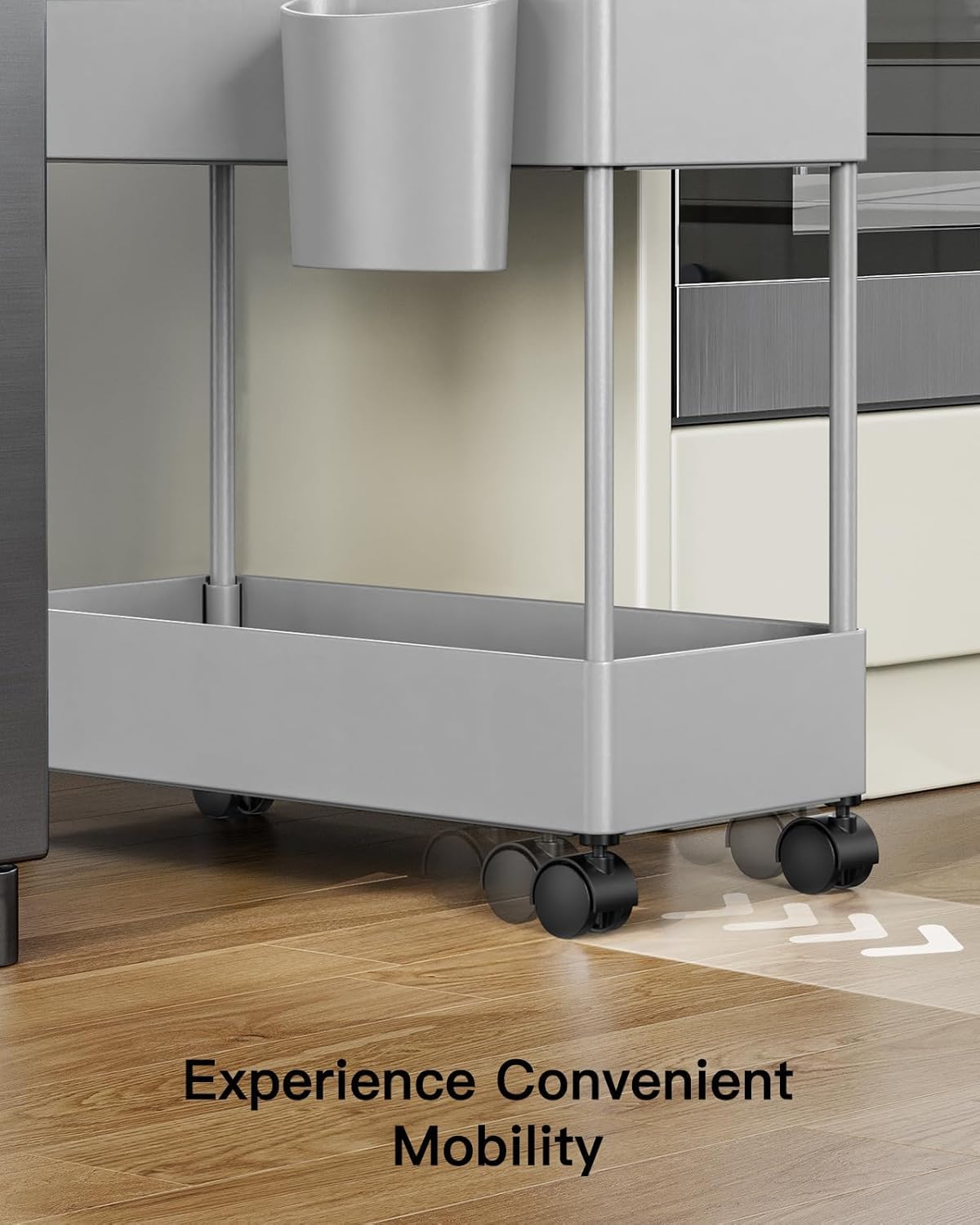 Pipishell Slim Storage Cart with Wheels - 3 Tier Bathroom Organizers and Storage Cart - Rolling Carts for Bathroom, Kitchen, Narrow Space, Laundry Room, Gray