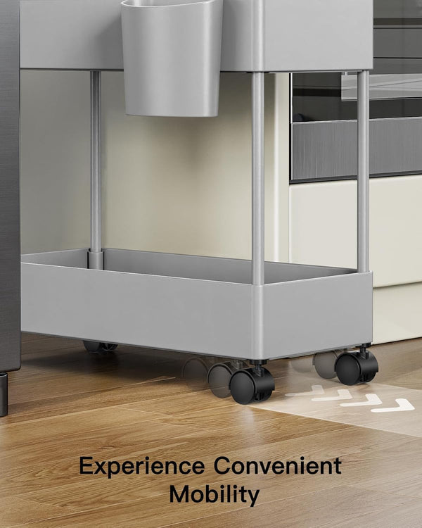Pipishell Slim Storage Cart with Wheels - 3 Tier Bathroom Organizers and Storage Cart - Rolling Carts for Bathroom, Kitchen, Narrow Space, Laundry Room, Gray