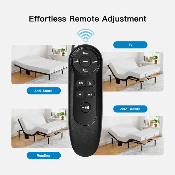 Pipishell Twin Adjustable Bed Frame with Wireless Remote and Zero Gravity | Head & foot incline, USB‑A & USB‑C ports, LED under‑bed lighting, 4 leg height option, and easy 3-Step assembly
