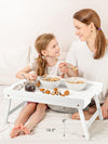 Pipishell Bed Tray Table with Folding Legs, Bamboo, Medium Size, White