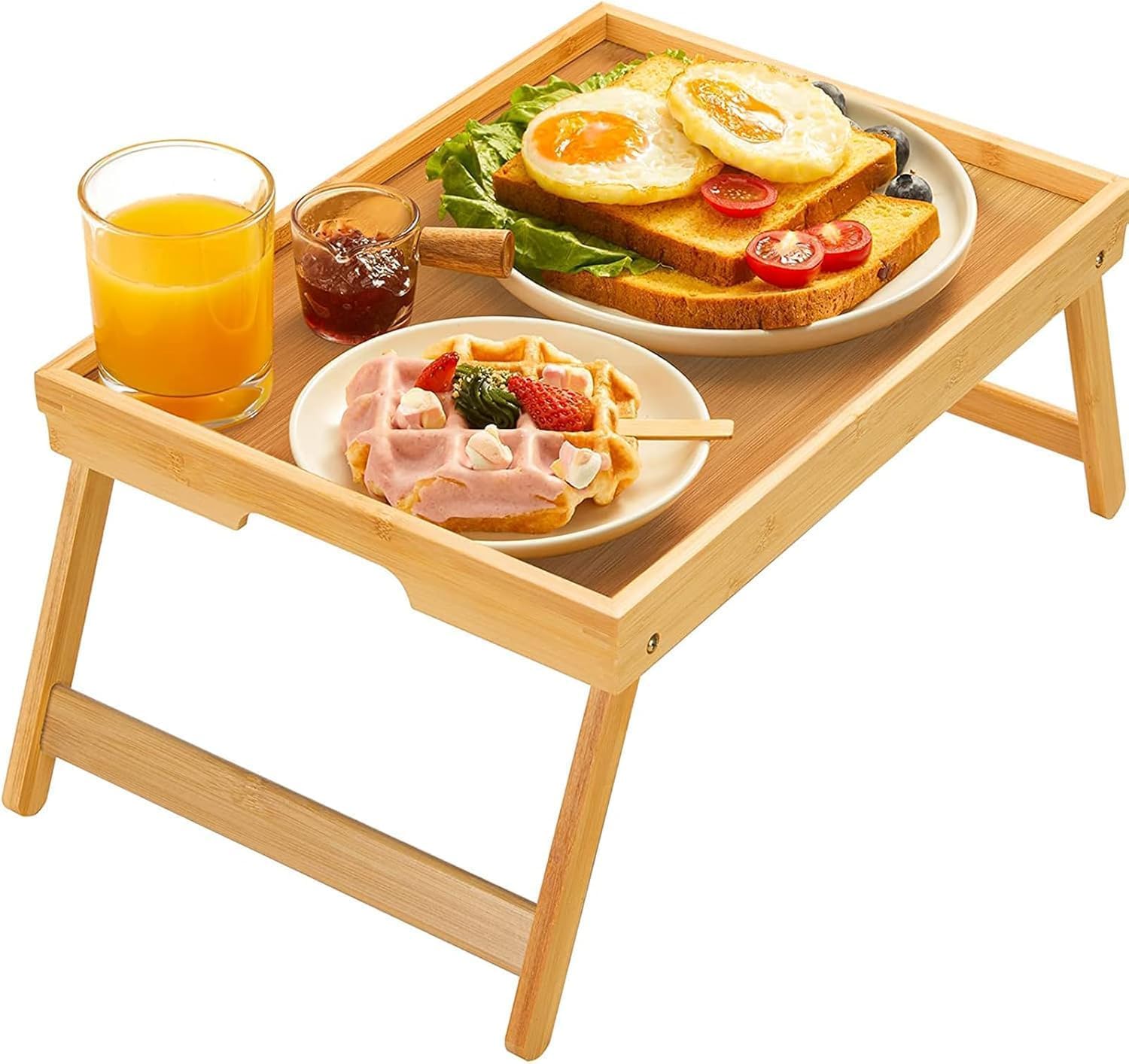 Pipishell Large Bed Tray Table with Folding Legs & Slot, Bamboo, Natural