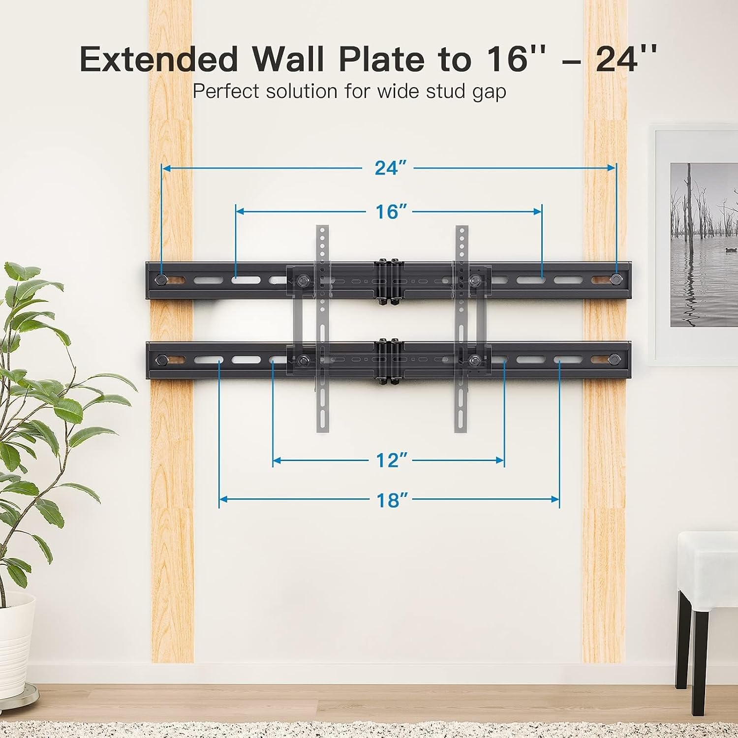 Pipishell Universal TV Wall Mount Extension Bracket- Fits Any TV Mount for Easy Centering, Extended Wall Mount for 16-24 Inch Studs, Holds Up to 132 LBS