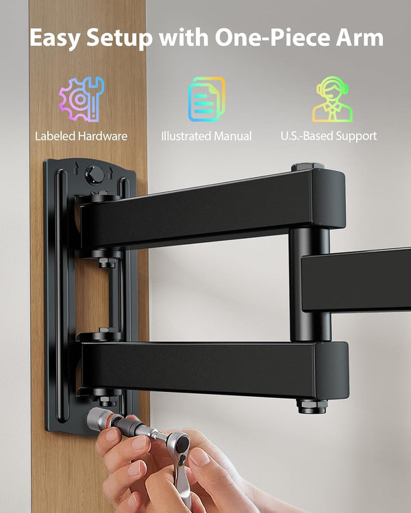 Pipishell Full Motion TV Wall Mount with LED Light for Echo Show 21/15 and 13″–43″ TVs up to 44 lbs, Max VESA 200 x 200mm, Backlit TV Mount with Music Sync, Rotation Swivel Extension Tilt, PISF06B