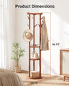 Pipishell Solid Wood Freestanding Coat Rack with 5 Wheels, 9 Hooks, Shelves