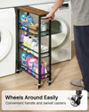 Pipishell Slim Storage Cart with Wheels - 4 Tier Rolling Kitchen Storage Cart with Handle and Wood Top, Metal Slim Bathroom Cart for Laundry Room, Bathroom, Kitchen, Narrow Space, Black & Rustic Brown