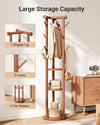 Pipishell Solid Wood Freestanding Coat Rack with 5 Wheels, 9 Hooks, Shelves