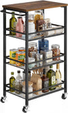 Pipishell Slim Storage Cart with Wheels, 4 Tier Rolling Bathroom Storage Cart with Handle and Wood Top, Metal Slim Kitchen Cart for Laundry Room, Bathroom, Kitchen, Narrow Space, Black & Rustic Brown