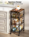 Pipishell Slim Storage Cart with Wheels, 4 Tier Rolling Bathroom Storage Cart with Handle and Wood Top, Metal Slim Kitchen Cart for Laundry Room, Bathroom, Kitchen, Narrow Space, Black & Rustic Brown