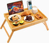 Pipishell Large Bed Tray Table with Folding Legs & Slot, Bamboo, Natural