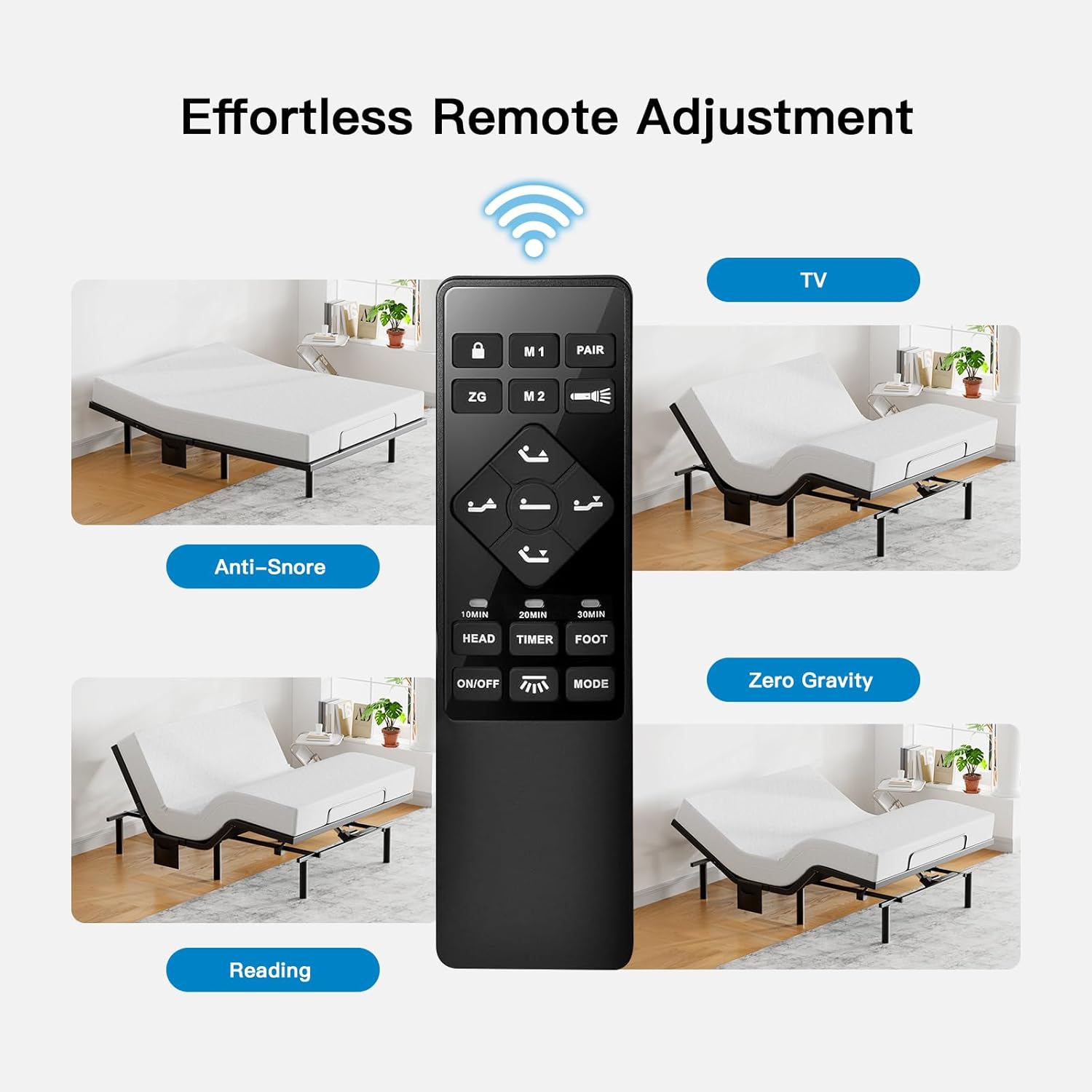 Pipishell Queen Adjustable Bed Frame with Massage, Electric Bed Base with Head & Foot Incline, USB-A & USB-C Ports, LED Under-Bed Lighting, 4 Leg Height Options, and Easy 3-Step Assembly