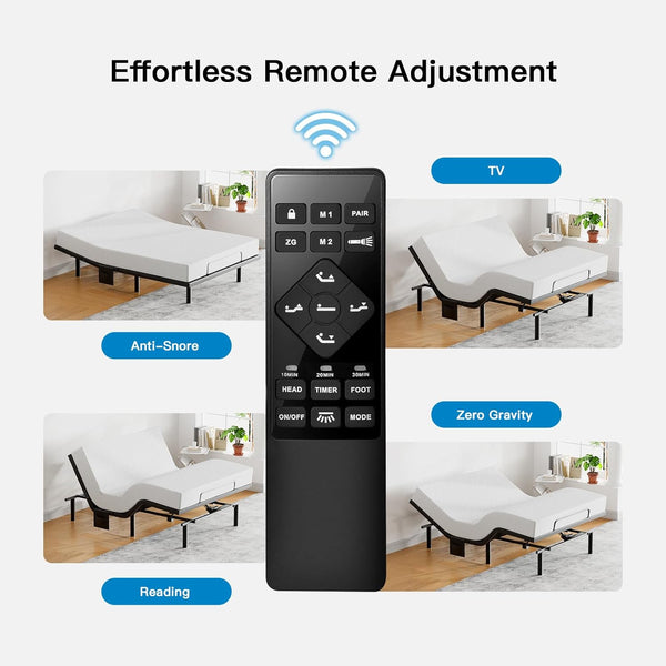 Pipishell Queen Adjustable Bed Frame with Massage, Electric Bed Base with Head & Foot Incline, USB-A & USB-C Ports, LED Under-Bed Lighting, 4 Leg Height Options, and Easy 3-Step Assembly