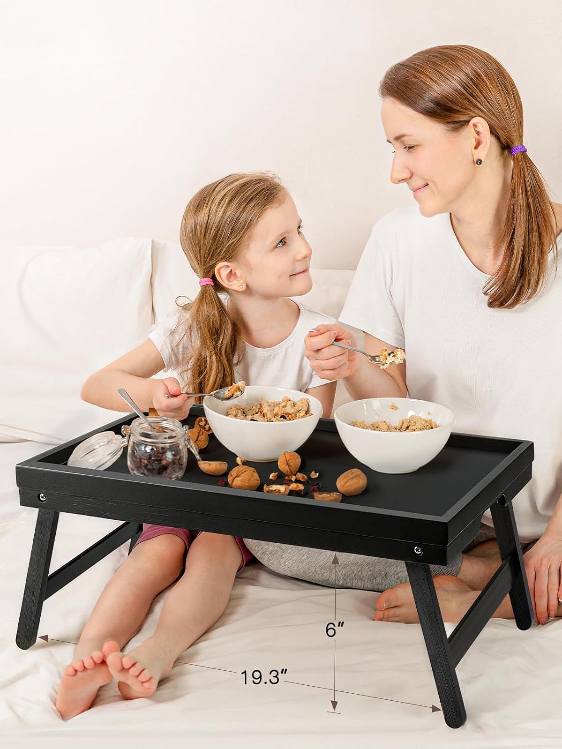 Pipishell Bed Tray Table with Folding Legs, Bamboo, Medium Size, Black