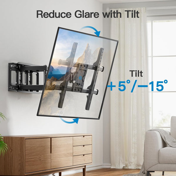 Pipishell Full Motion TV Wall Mount for Most 37-84 Inch TVs up to 132lbs, Wall Mount TV Bracket Articulating Swivel Tilt Extension Leveling Max VESA 600x400mm Fits 12/16" Wood Stud, PILFK1