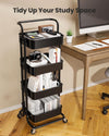 Pipishell 4 Tier Mesh Utility Cart, Rolling Metal Organization Cart with Handle and Lockable Wheels, Multifunctional Storage Shelves for Kitchen Living Room Office White, PIUC12B