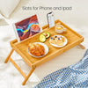 Pipishell Large Bed Tray Table with Folding Legs & Slot, Bamboo, Natural