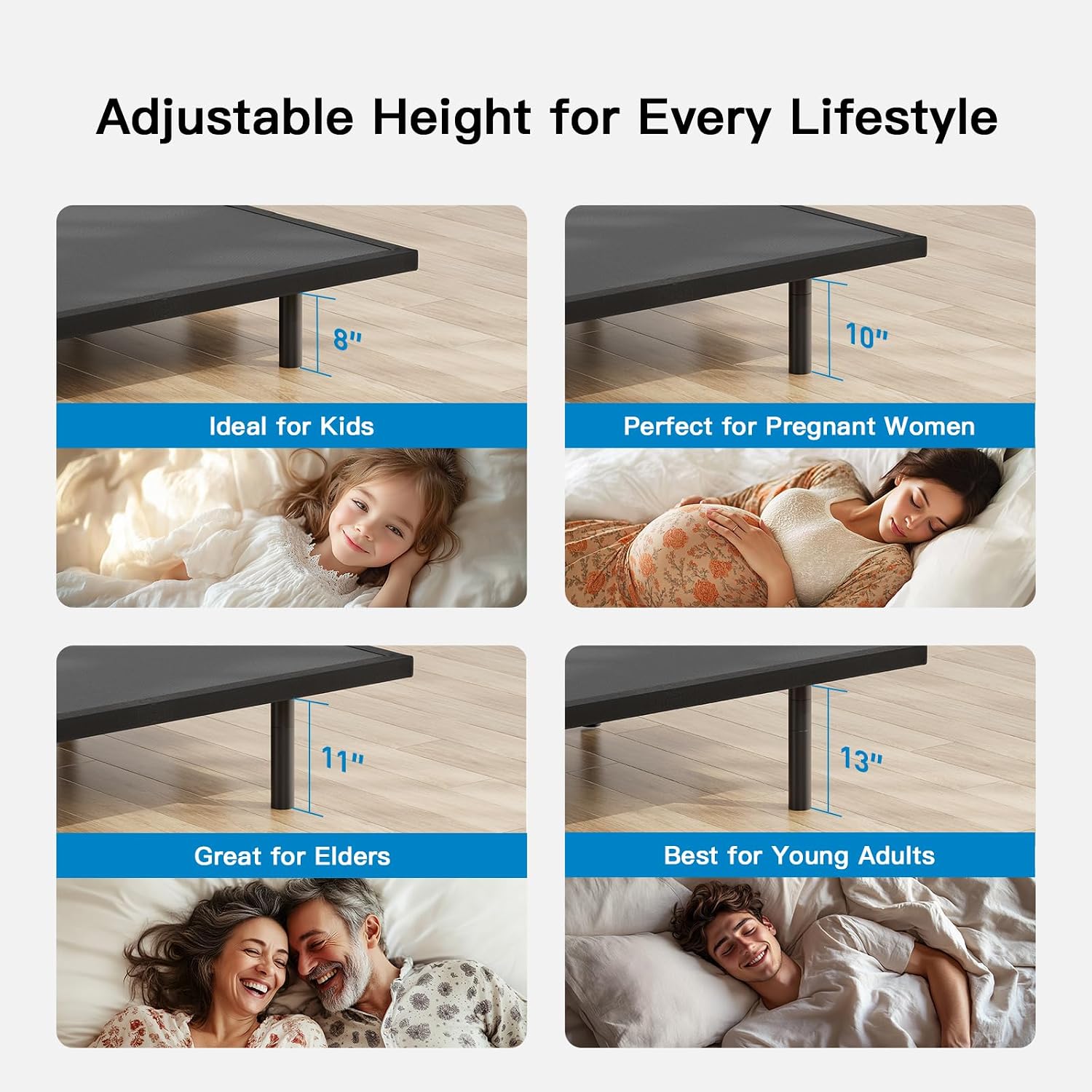 Pipishell Twin Adjustable Bed Frame with Wireless Remote and Zero Gravity | Head & foot incline, USB‑A & USB‑C ports, LED under‑bed lighting, 4 leg height option, and easy 3-Step assembly