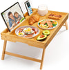 Pipishell Large Bed Tray Table with Folding Legs & Slot, Bamboo, Natural