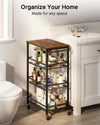 Pipishell Slim Storage Cart with Wheels, 4 Tier Rolling Bathroom Storage Cart with Handle and Wood Top, Metal Slim Kitchen Cart for Laundry Room, Bathroom, Kitchen, Narrow Space, Black & Rustic Brown