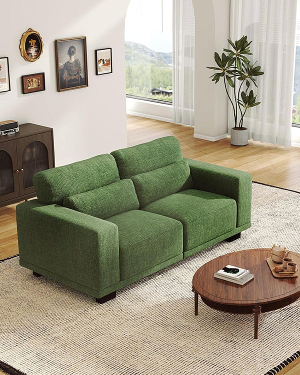 Pipishell Modern 2-Seater Loveseat 65" Wide, Space Saving Sofa with Wide Armrests, Deep Cushions & Removable Washable Linen Cover, Green | Small Space Sofa & Apartment Couch for Living Room