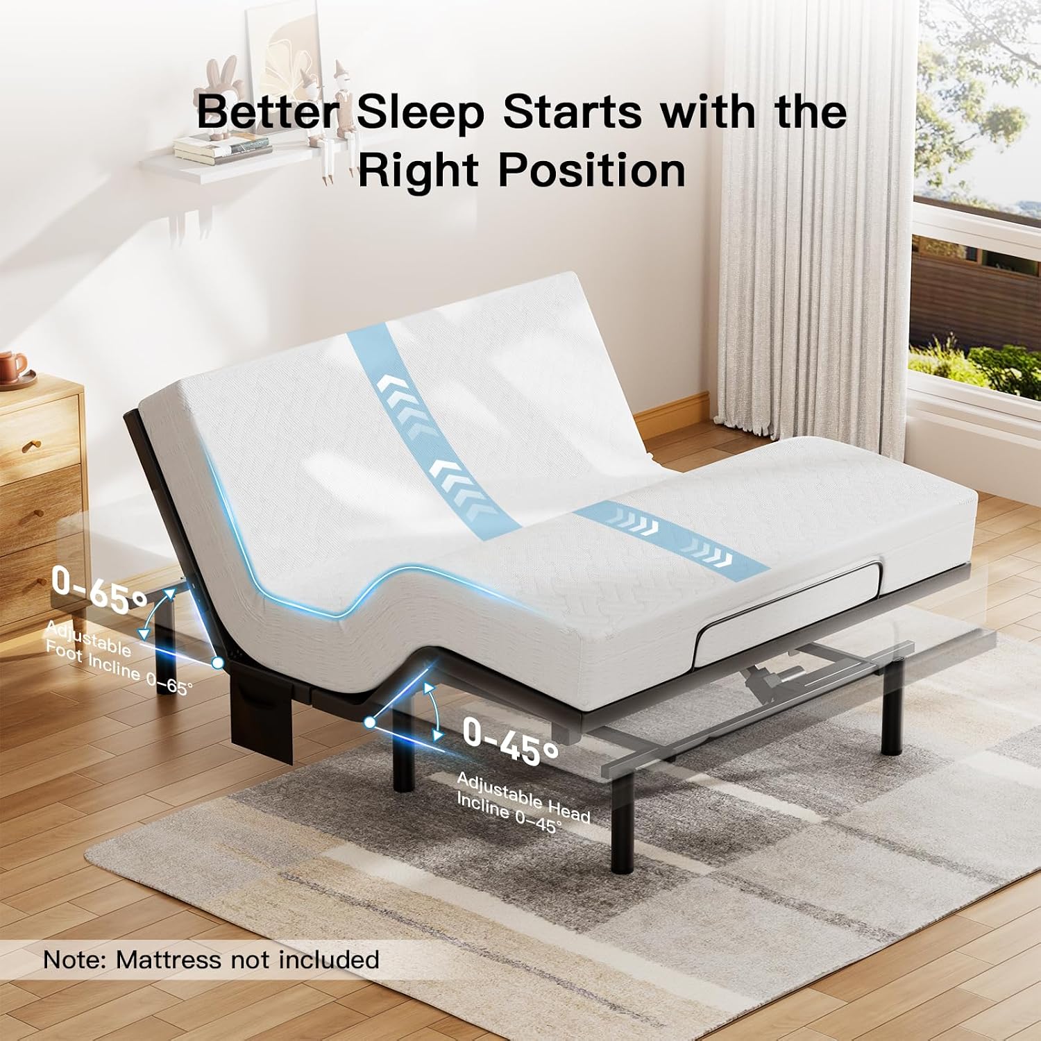 Pipishell Twin Adjustable Bed Frame with Wireless Remote and Zero Gravity | Head & foot incline, USB‑A & USB‑C ports, LED under‑bed lighting, 4 leg height option, and easy 3-Step assembly