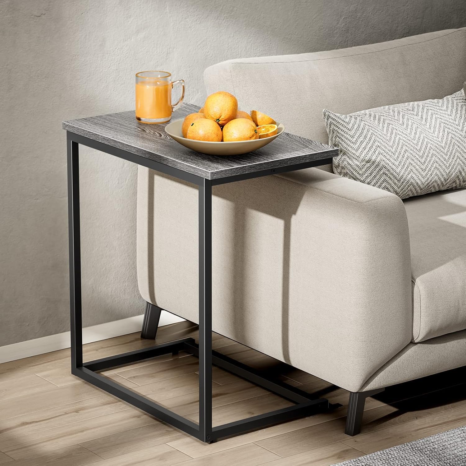 Pipishell C Shaped End Table 27 Inches High, Side Table for Couch Slide Under, Sofa Side Table for Living Room, Grey
