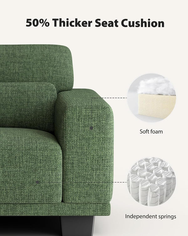 Pipishell Modern 2-Seater Loveseat 65" Wide, Space Saving Sofa with Wide Armrests, Deep Cushions & Removable Washable Linen Cover, Green | Small Space Sofa & Apartment Couch for Living Room