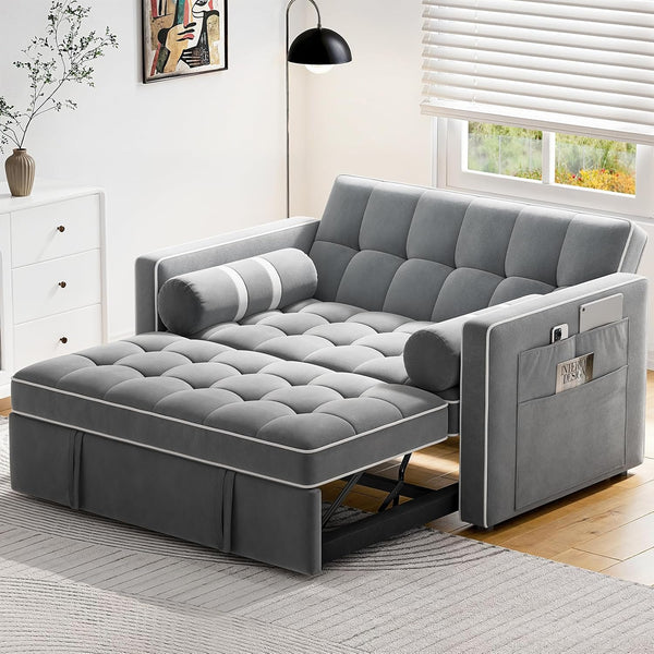 Pipishell 3 in 1 Convertible Sleeper Sofa Bed, Pull Out Couch for Living Room with USB Ports & Side Pockets, Adjustable Backrest, Velvet, Loveseat Sofa Bed, Futon Couches