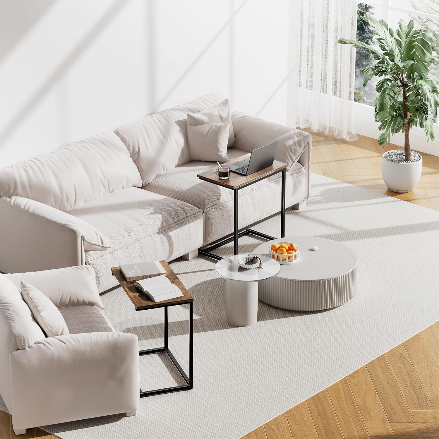 Pipishell C Shaped End Table 27 inches High, Side Table for Couch Slide Under, C Table Sofa Side End Table for Living Room