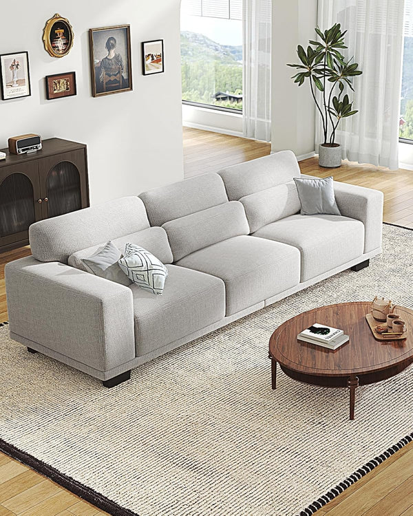Pipishell 3 Seater Couch, Sofas for Living Room with Deep Seats and Wide Armrests, 89″ Comfy 3 Seater Sofa, Supportive with Thickened Cushion, Cotton-Linen Couches, Removable & Washable Covers, Grey