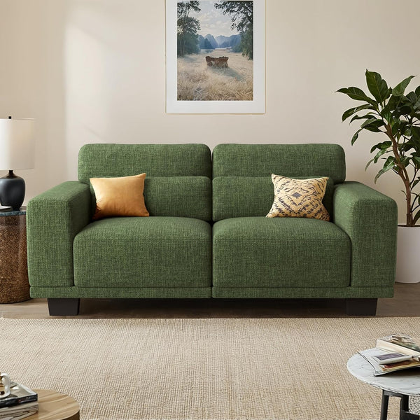 Pipishell Modern 2-Seater Loveseat 65" Wide, Space Saving Sofa with Wide Armrests, Deep Cushions & Removable Washable Linen Cover, Green | Small Space Sofa & Apartment Couch for Living Room
