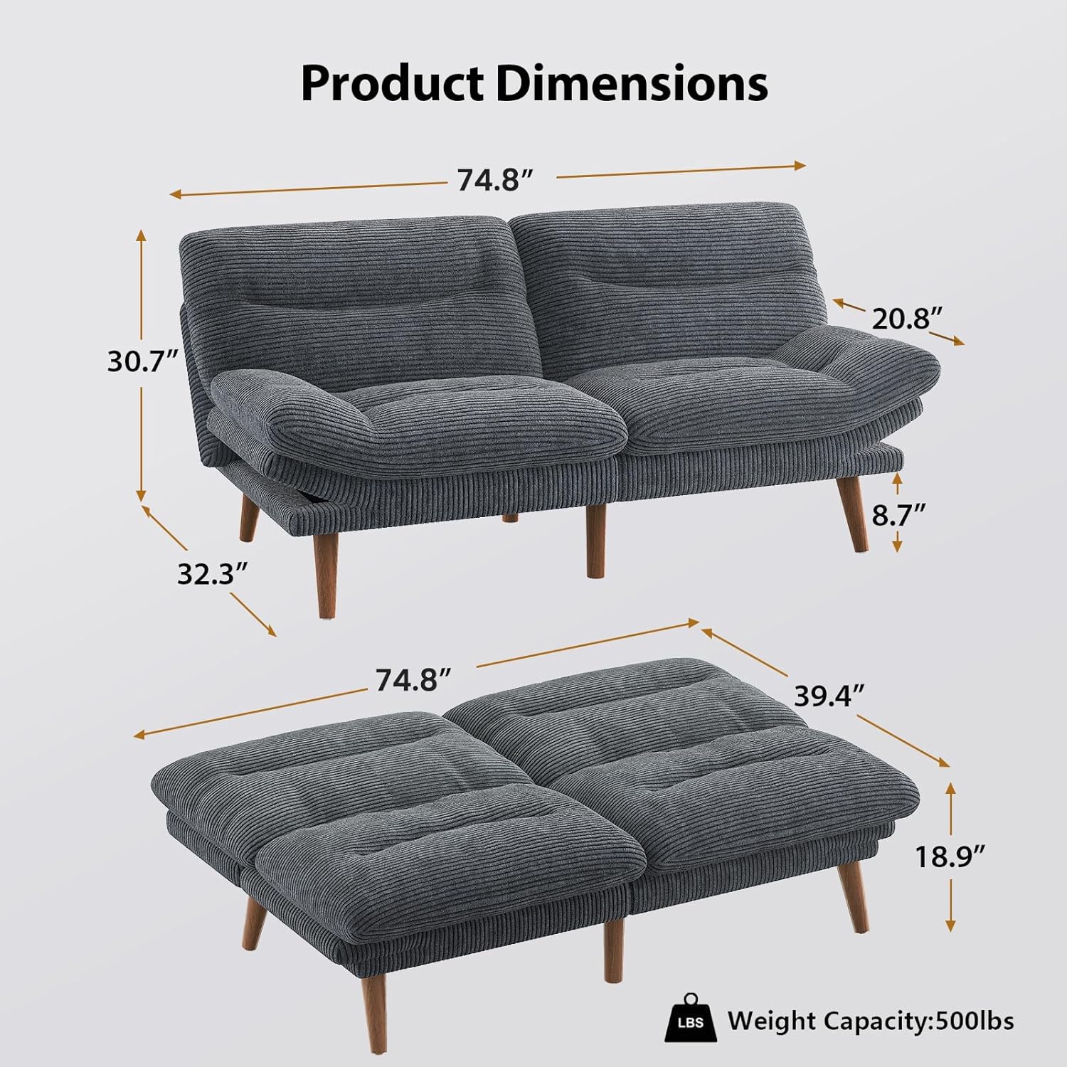 Pipishell Futon Sofa Bed, 73