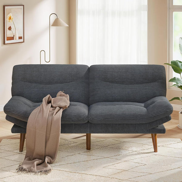 Pipishell 69-Inch Convertible Futon Sofa Bed, Corduroy Futon Couch with Adjustable Backrest and Armrests, Sleeper Sofa for Small Apartments,Study Room or Office, Gray