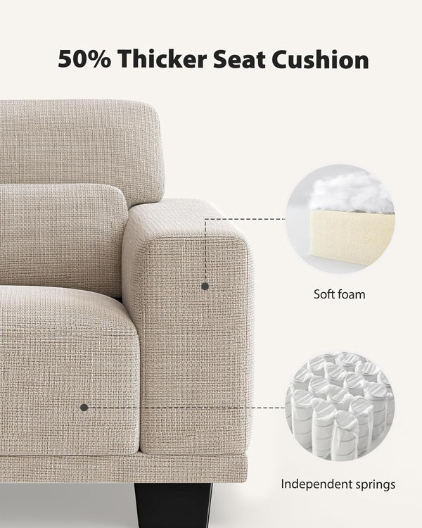 Pipishell Accent Chair, Modern Linen Living Room Chairs with Thick Cushion & Wide Armrests, Reading Chair Comfy Arm Chair, Removable Sofa Cushion and Cover, Easy to Install, White