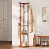 Pipishell Solid Wood Freestanding Coat Rack with 5 Wheels, 9 Hooks, Shelves