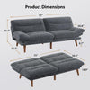Pipishell Futon Sofa Bed, 75 Inch Corduroy Futon Couch Convertible with Adjustable Backrest and Armrests, Recliner Sleeper Sofa for Small Spaces, Living Room, Office, Guest Room (Grey, 75 Inch) | Adjustable