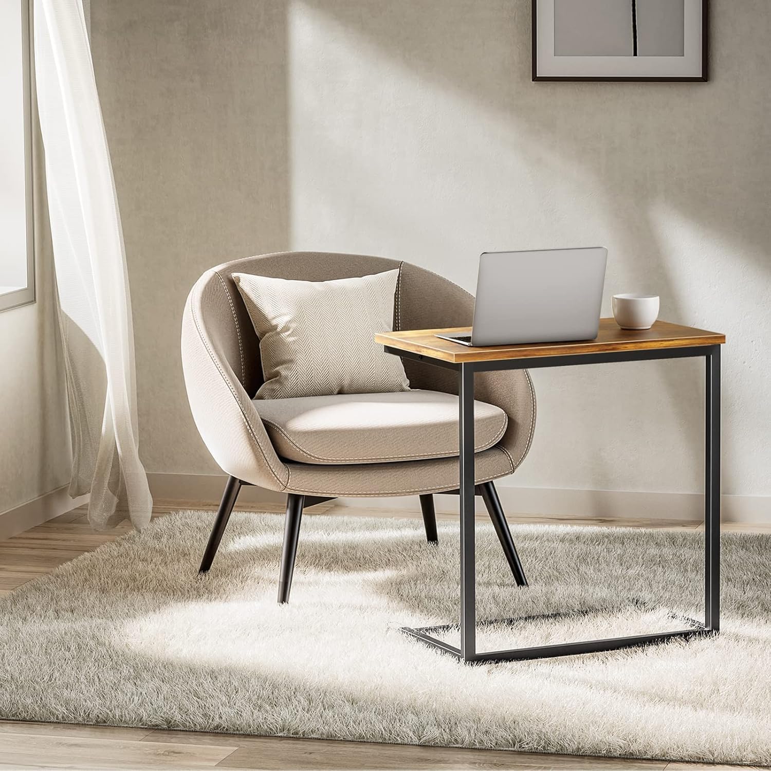 Pipishell C Shaped End Table 27 inches High, Side Table for Couch Slide Under, C Table Sofa Side End Table for Living Room