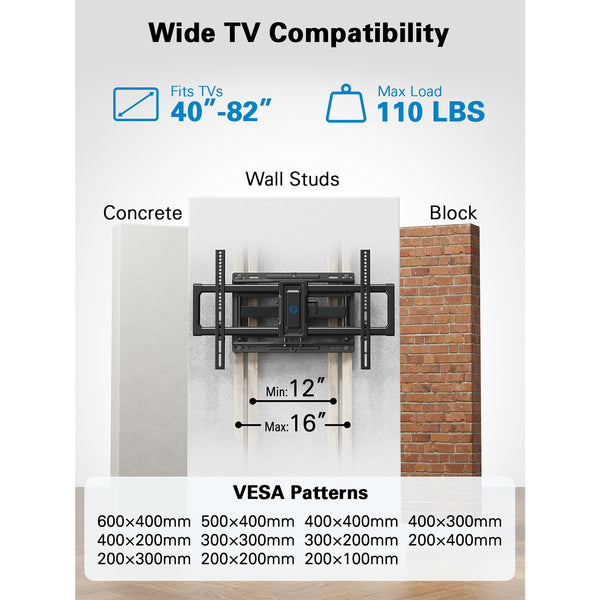 Full Motion TV Wall Mount For 40" To 82" TVs