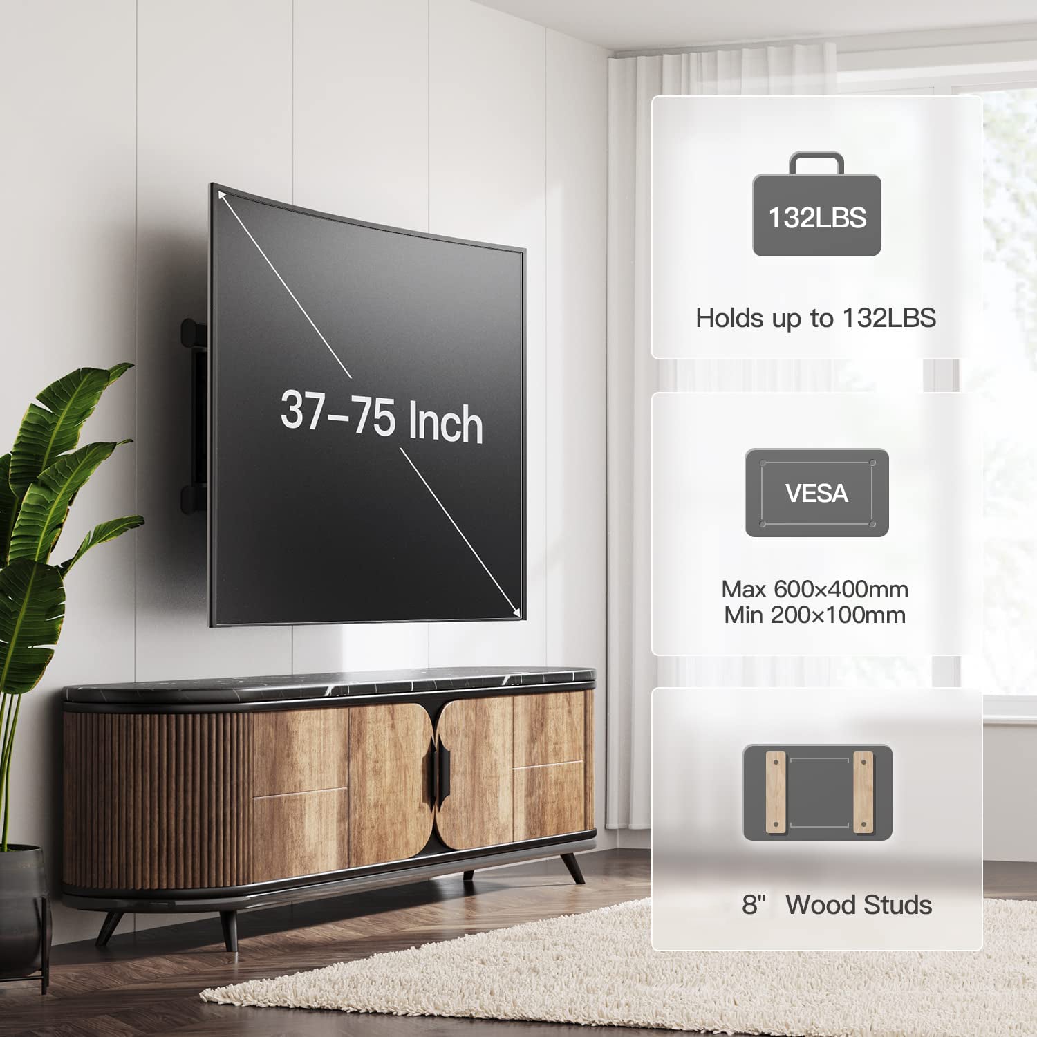 Refurbished Full Motion TV Wall Mount for Most 37-75 Inch TVs Holds up to 132lbs
