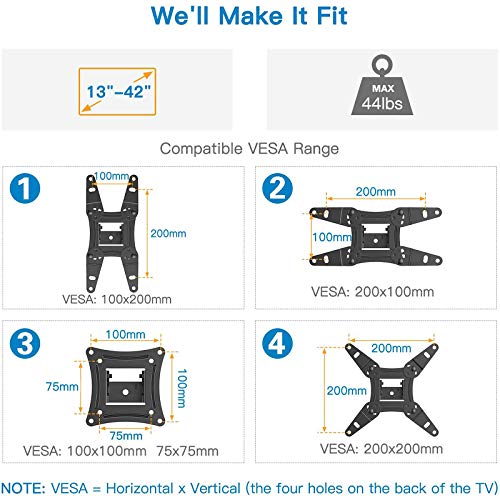 Refurbished Full Motion Wall Mount Bracket for 13-42 Inch TVs, Max VESA 200x200mm up to 44lbs