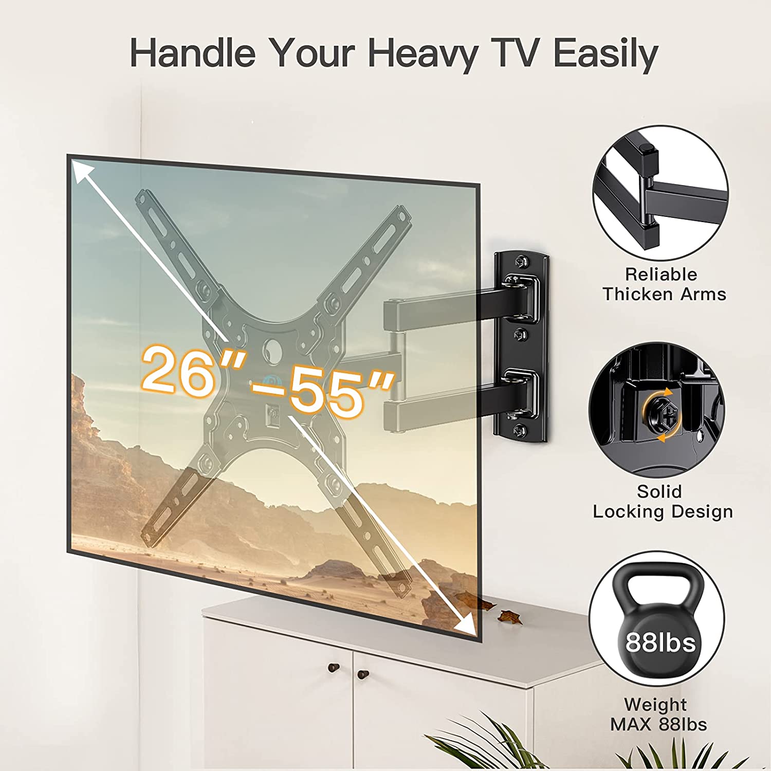 Full Motion TV Monitor Wall Mount For 26